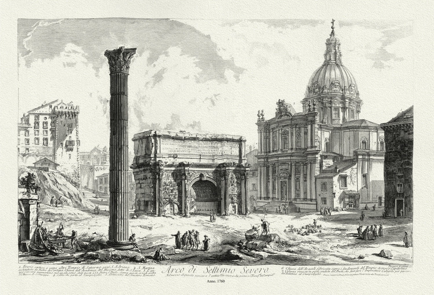Giovanni Battista Piranesi, Arch of Septimius Severus, 1760, map on heavy cotton canvas, 22x27" approx. - The Map Chest