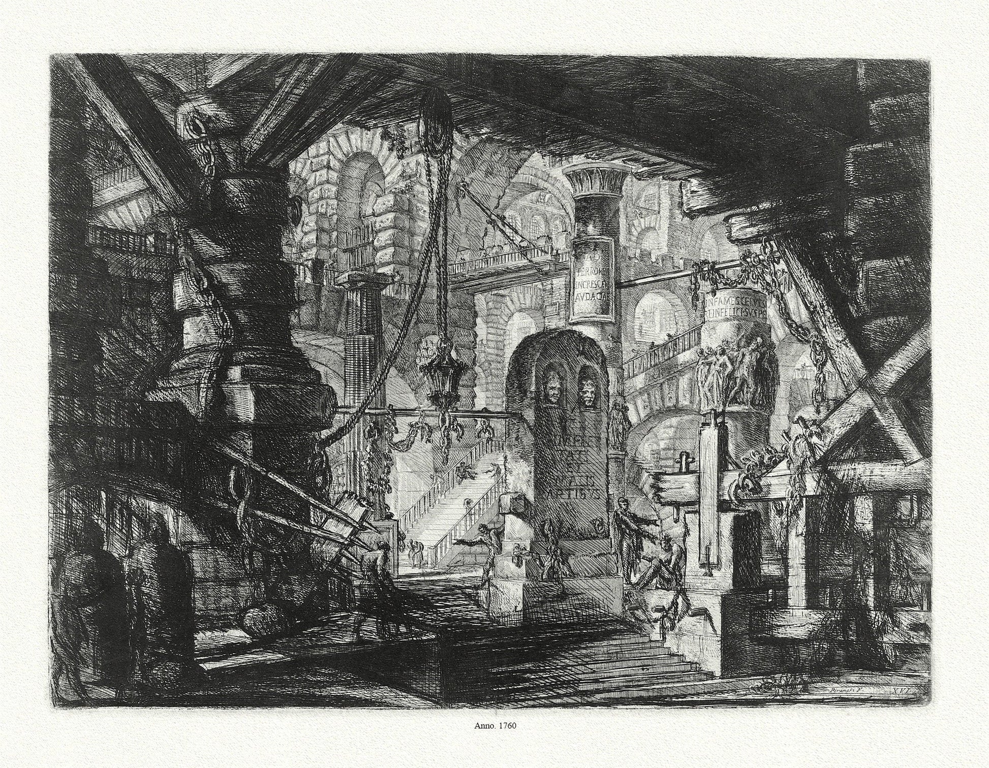 Giovanni Battista Piranesi, Le Carceri d'Invenzione, Planche IV, 1760, une gravure sur toile de coton épais, 56x70cm environ - The Map Chest