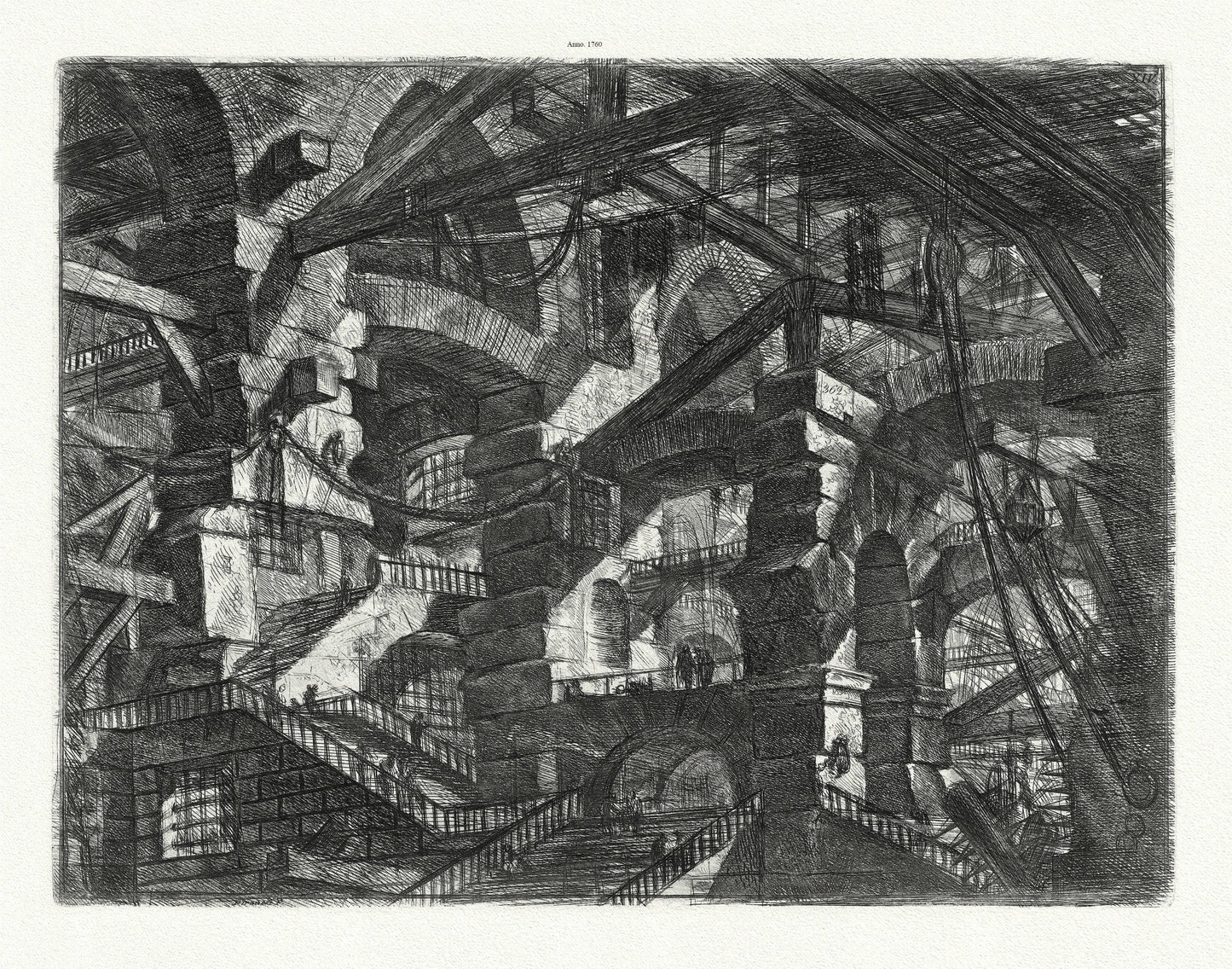 Giovanni Battista Piranesi, Le Carceri d'Invenzione, Planche IX, 1760, une gravure sur toile de coton épais, 56x70cm environ - The Map Chest