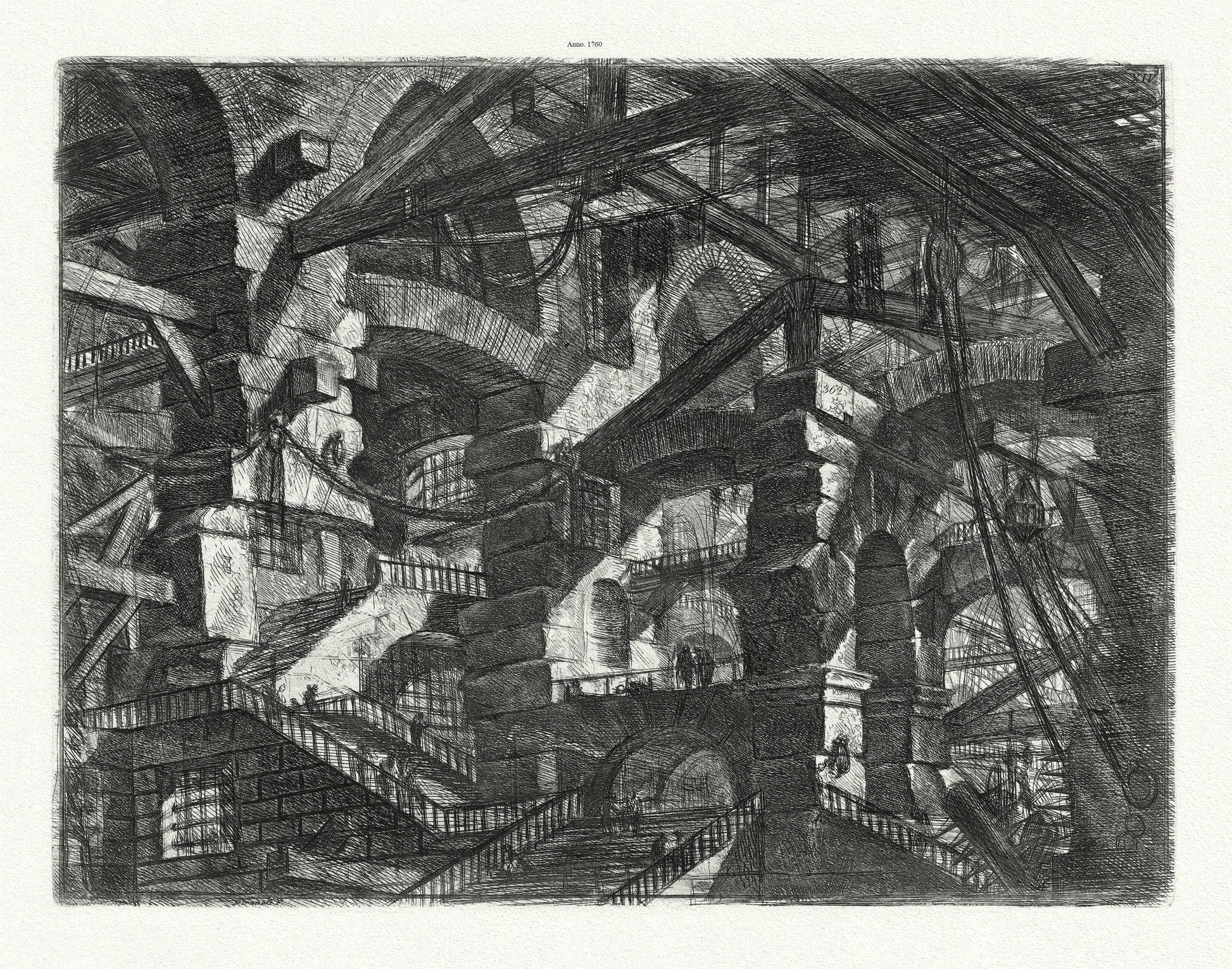 Giovanni Battista Piranesi, Le Carceri d'Invenzione, Planche IX, 1760, une gravure sur toile de coton épais, 56x70cm environ - The Map Chest