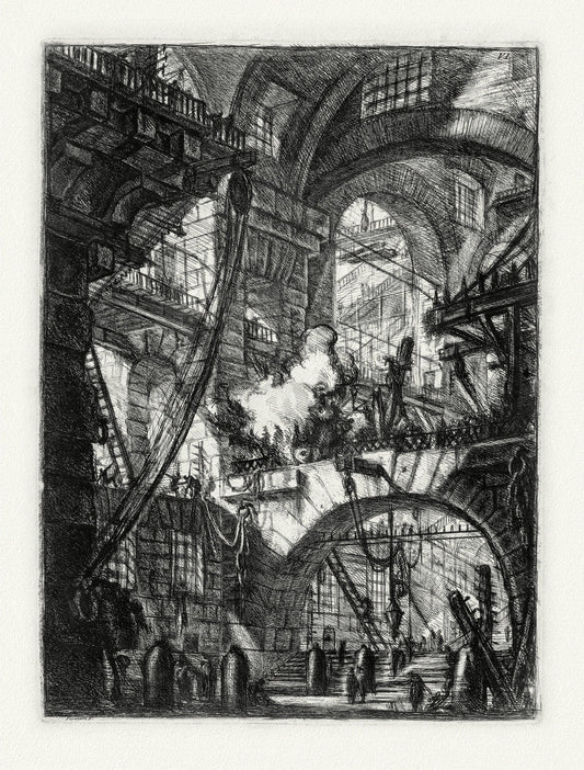 Giovanni Battista Piranesi, Le Carceri d'Invenzione, Planche V, 1760, une gravure sur toile de coton épais, 56x70cm environ - The Map Chest