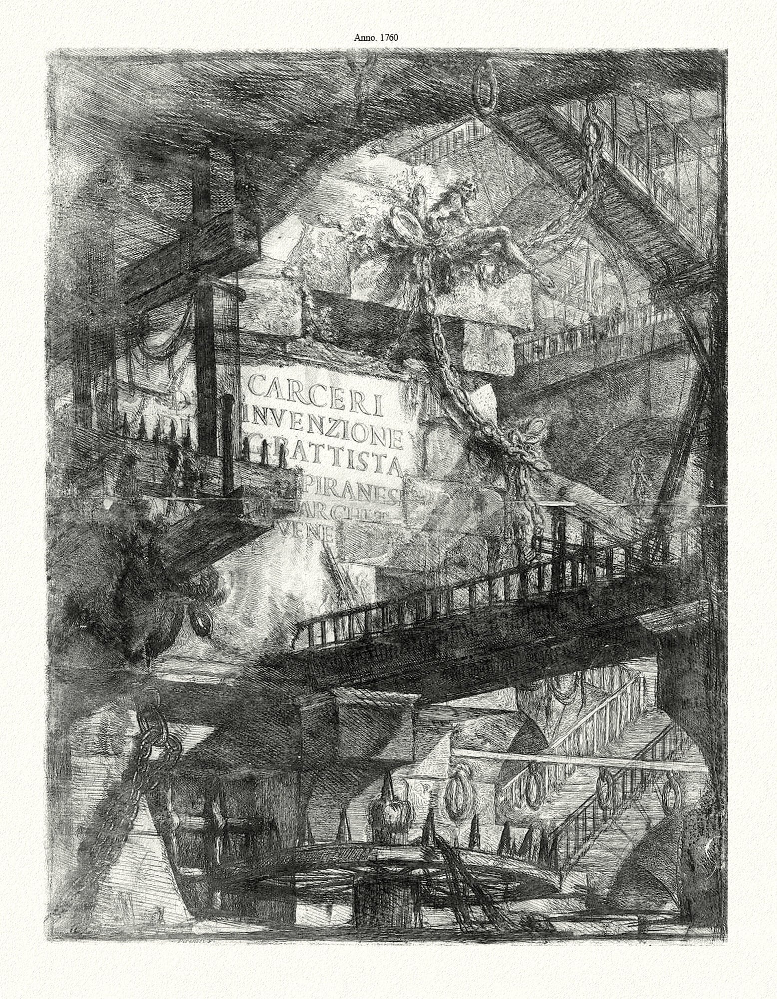 Giovanni Battista Piranesi, Le Carceri d'Invenzione, Planche VIII, 1760, une gravure sur toile de coton épais, 56x70cm environ - The Map Chest