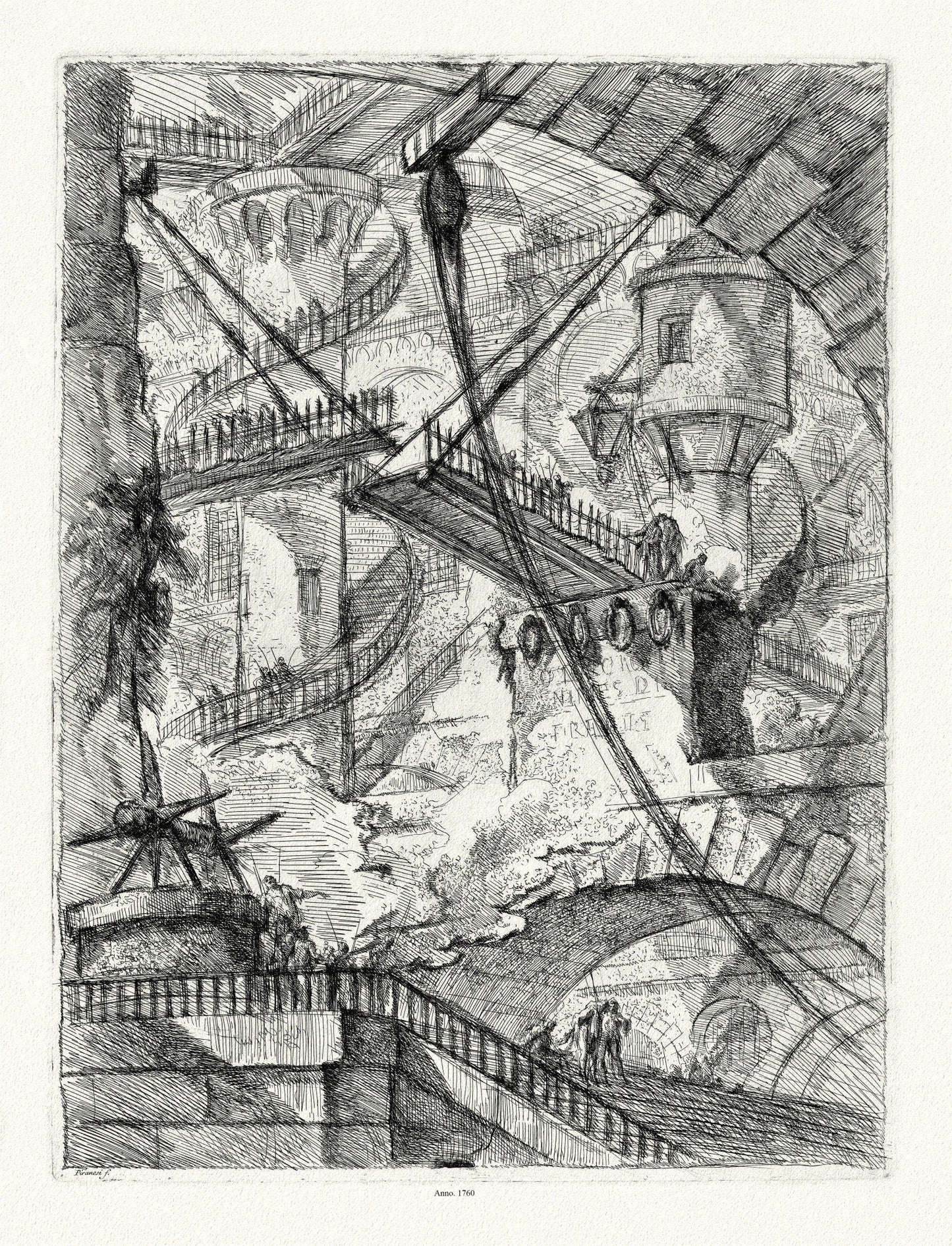 Giovanni Battista Piranesi, Le Carceri d'Invenzione , Planche XVII, 1760, une gravure sur toile de coton épais, 56x70cm environ - The Map Chest