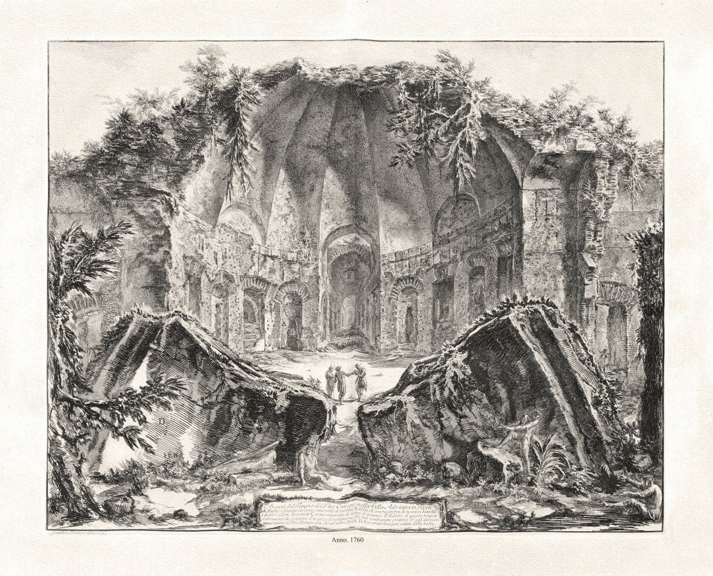 Giovanni Battista Piranesi, Remains of the Temple of the God Canopus at Hadrian's Villa in Tivoli, 1760, map on canvas, 22x27" approx. - The Map Chest