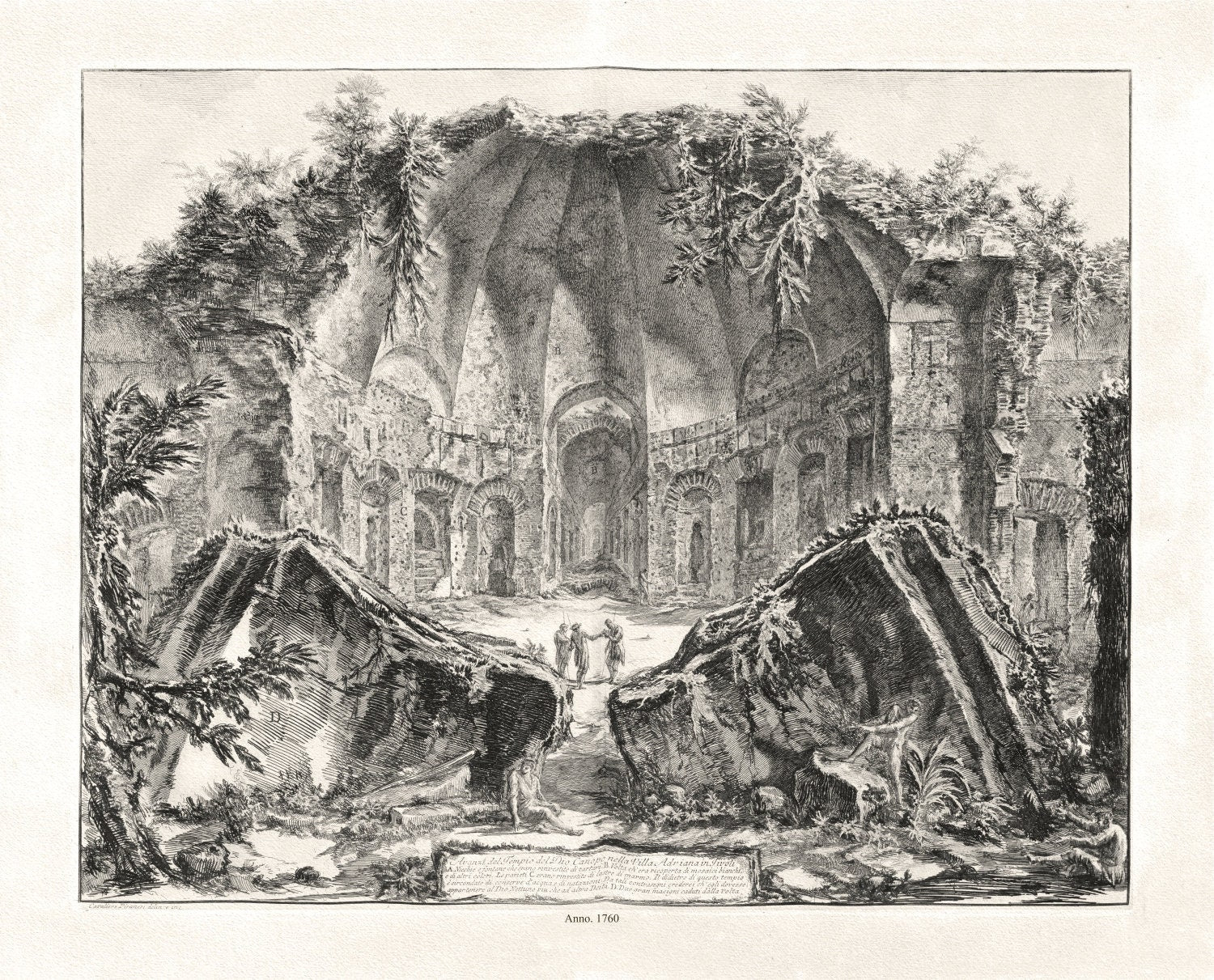 Giovanni Battista Piranesi, Remains of the Temple of the God Canopus at Hadrian's Villa in Tivoli, 1760, map on canvas, 22x27" approx. - The Map Chest