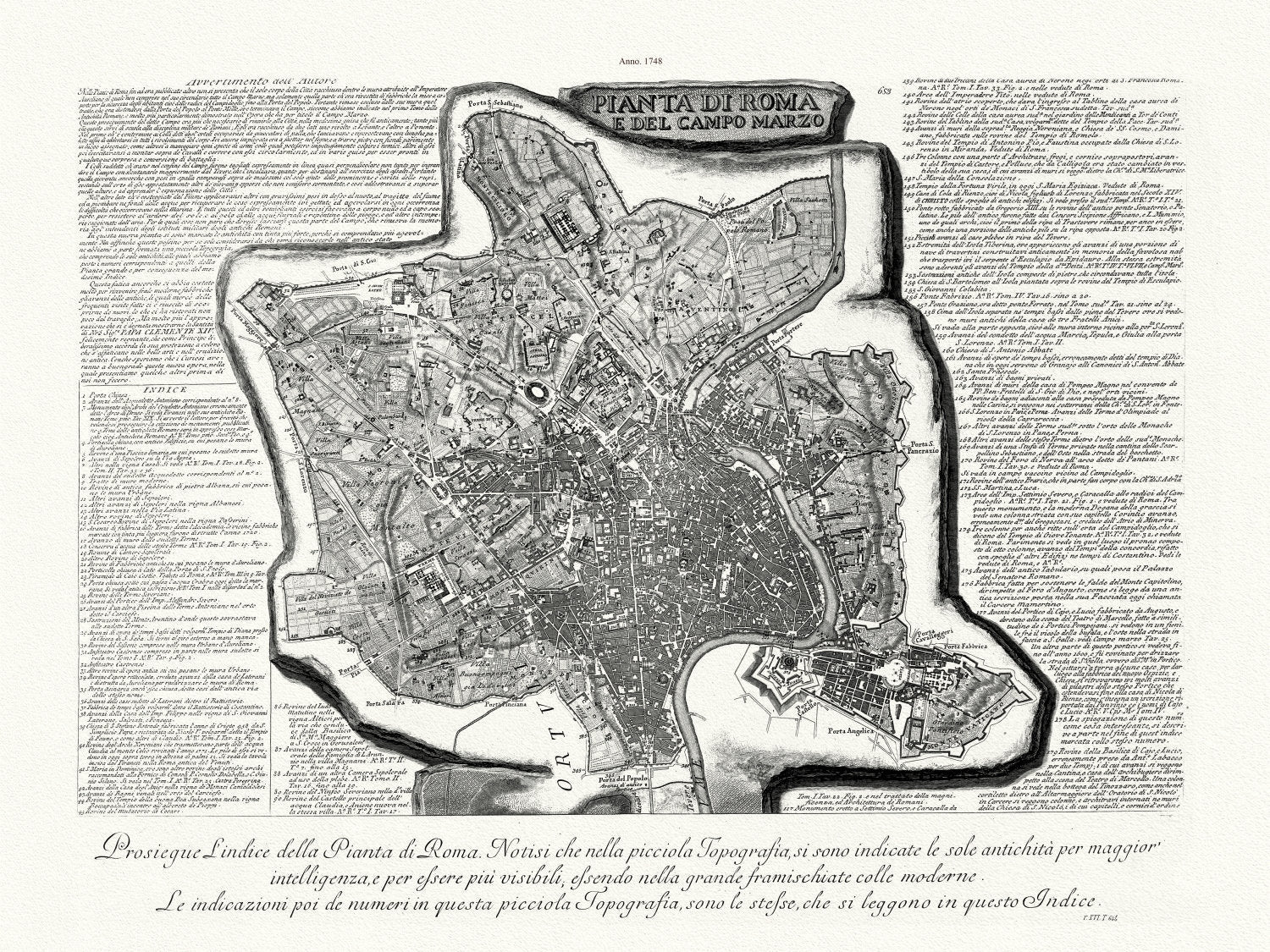 Giovanni Battista Piranesi, Vedute di Roma, Map Of Rome, Part. 1, 1748, map on heavy cotton canvas, 22x27" approx. - The Map Chest