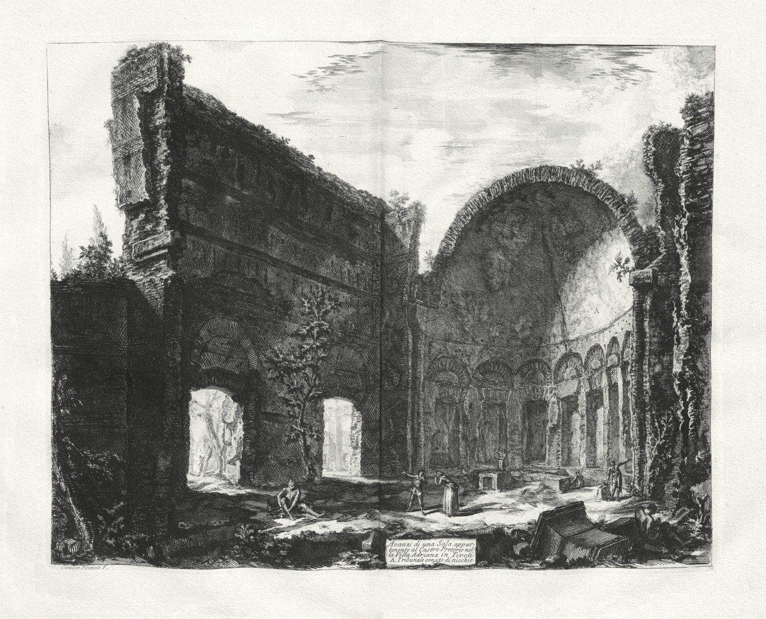 Giovanni Battista Piranesi, Vedute di Roma, Remains of a Praetorian Fort at Hadrian's Villa, c. 1760, map on cotton canvas, 22x27" approx. - The Map Chest