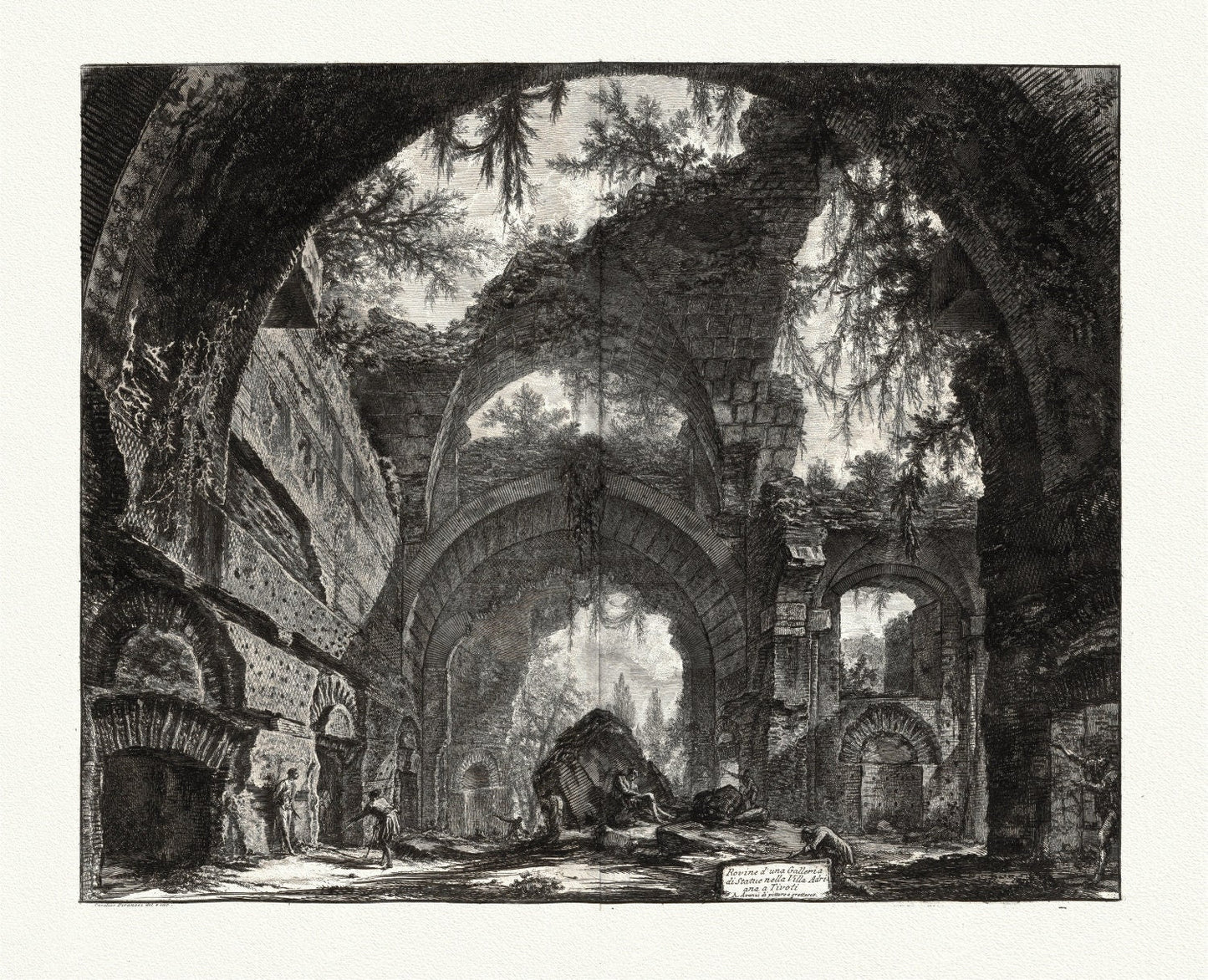 Giovanni Battista Piranesi, Vedute di Roma, Ruins of a Sculpture Gallery at Hadrian's Villa at Tivoli, 1760, cotton canvas, 22x27" approx. - The Map Chest