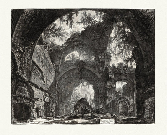 Giovanni Battista Piranesi, Vedute di Roma, Ruins of a Sculpture Gallery at Hadrian's Villa at Tivoli, 1760, cotton canvas, 22x27" approx. - The Map Chest