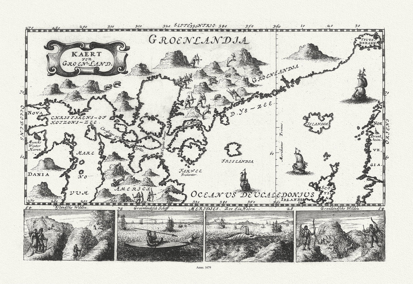 Greenland and Canada, Le Peyrere auth., 1679 , map on durable cotton canvas, 50 x 70 cm, 20 x 25" approx. - The Map Chest