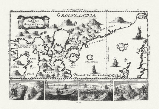 Greenland and Canada, Le Peyrere auth., 1679 , map on durable cotton canvas, 50 x 70 cm, 20 x 25" approx. - The Map Chest