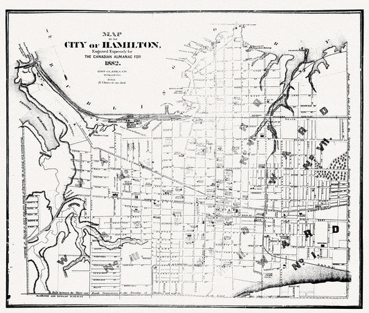 Hamilton, Ontario, 1882, map on heavy cotton canvas, 50 x 70cm, 20 x 25" approx. - The Map Chest