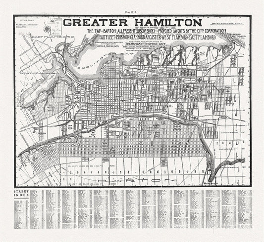 Hamilton, Ontario, 1913, map on heavy cotton canvas, 50 x 70 cm, 20 x 25" approx. - The Map Chest