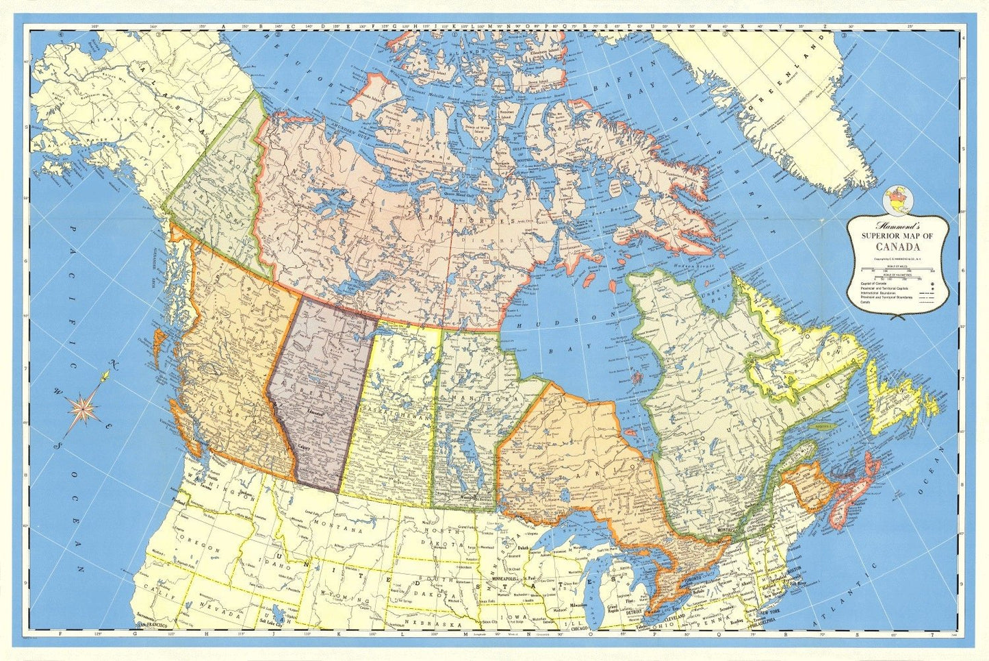 Hammond's Superior Map of Canada, 1957 , map on heavy cotton canvas, 22x27" approx. - The Map Chest