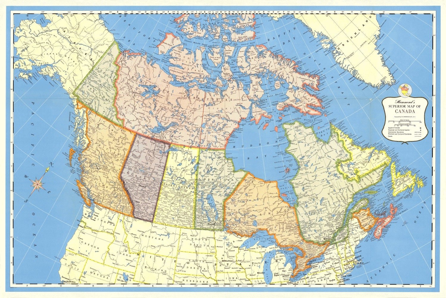Hammond's Superior Map of Canada, 1957 , map on heavy cotton canvas, 22x27" approx. - The Map Chest