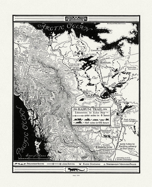 Harrison, The Radium Trail, 1934 , map on heavy cotton canvas, 22x27" approx. - The Map Chest