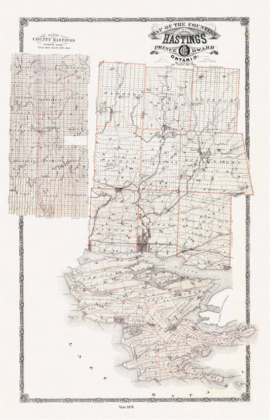 Hastings and Prince Edward Counties, Ontario, 1879, map on heavy cotton canvas, 45 x 65 cm, 18 x 24" approx. - The Map Chest
