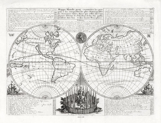 Henri Chatelain - Tome I. No. 46. Mappe - monde, 1718, Map on heavy cotton canvas, 22x27in. approx. - The Map Chest