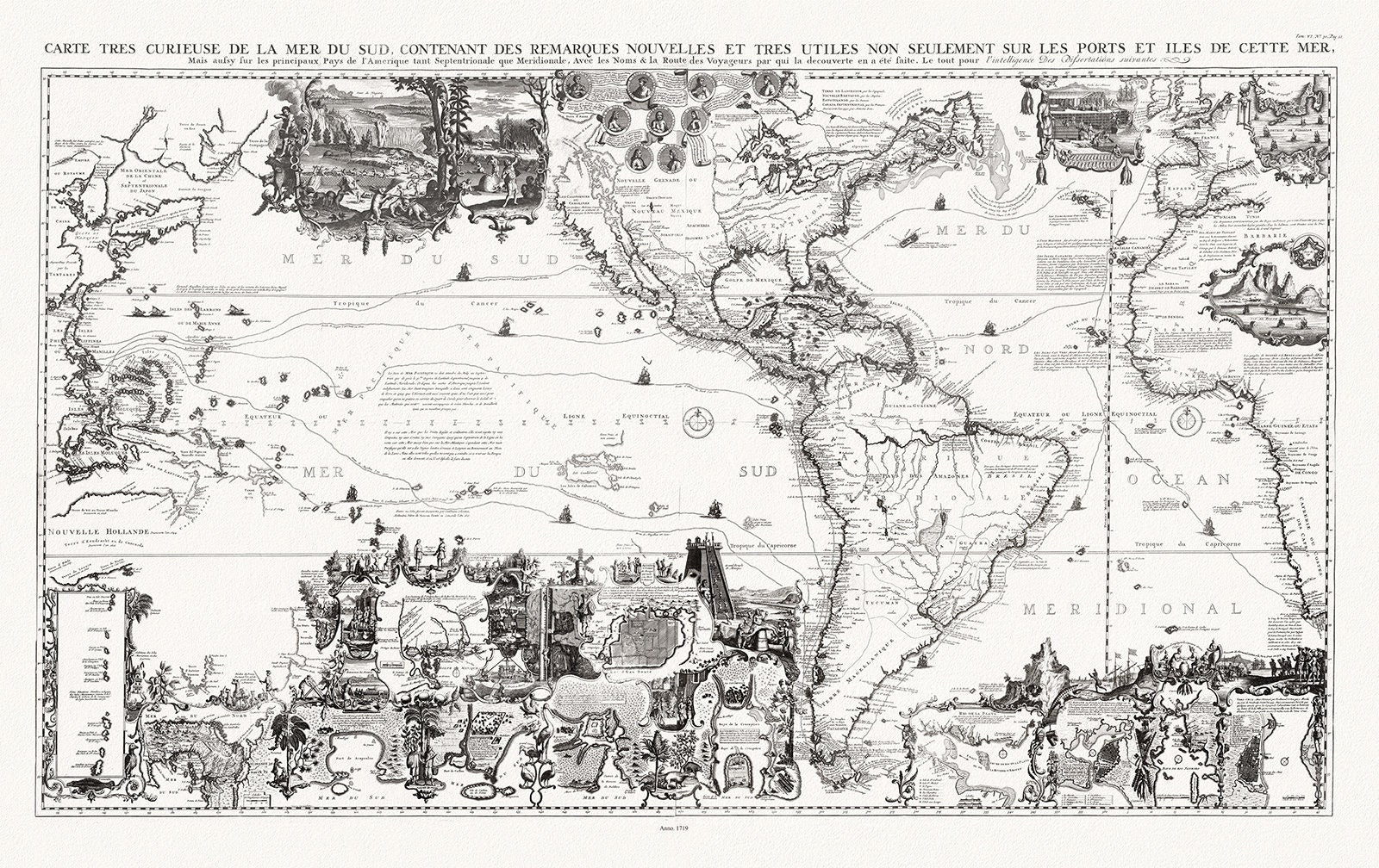 Henri Chatelain, Tome VI. No. 30. Page 117. Carte tres Curieuse de la Mer du Sud. North and South sheets, 1719 - The Map Chest