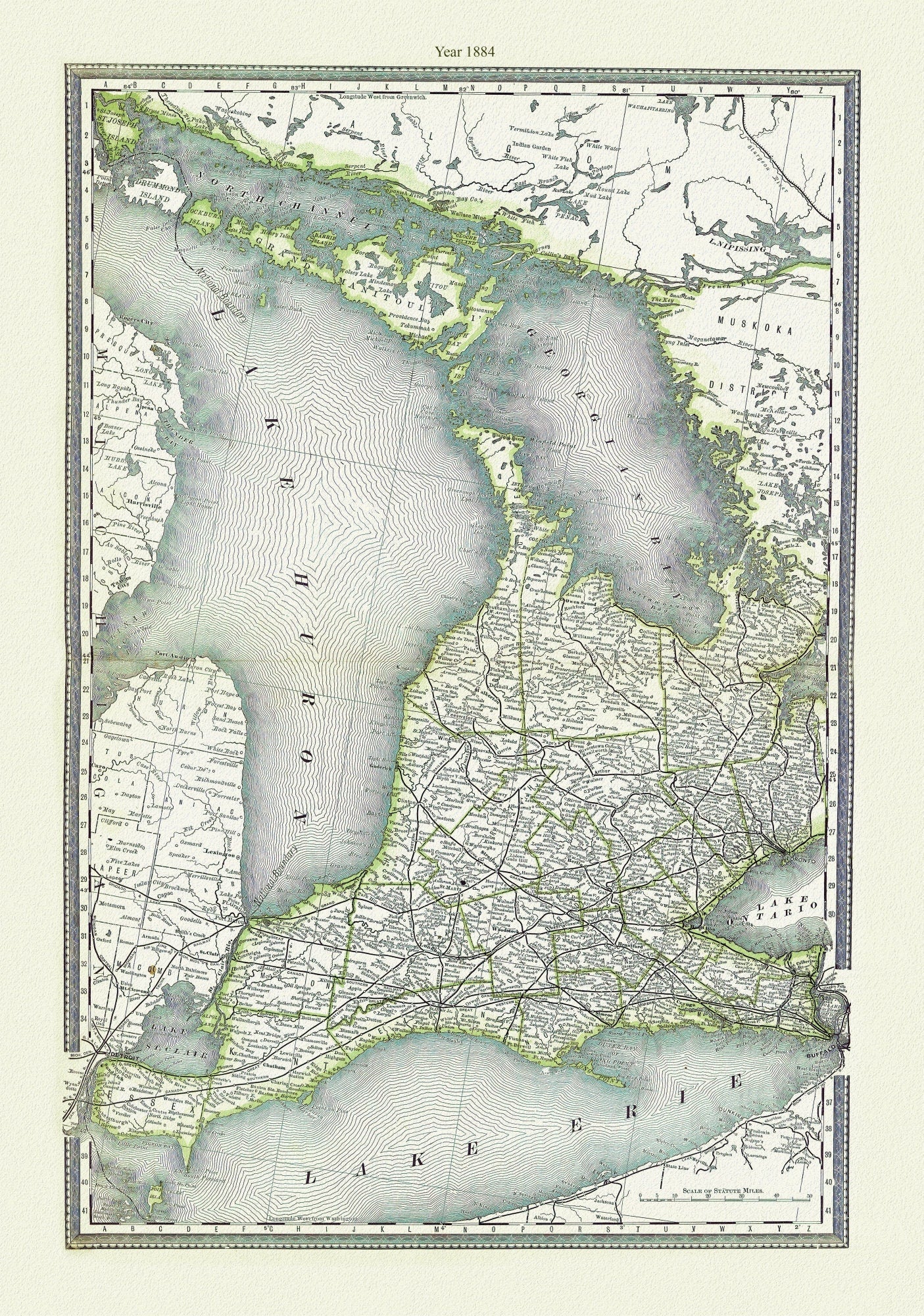 H.H. Hardesty & Co., Map of Ontario, No. 1, Western Half, 1884 , map on heavy cotton canvas, 22x27" approx. - The Map Chest