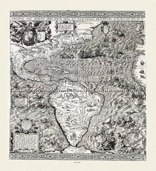 Hieronymous Cock, Americae sive qvartae orbis partis nova et exactissima descriptio, 1652 ,Map on heavy cotton canvas, 22x27in. approx. - The Map Chest