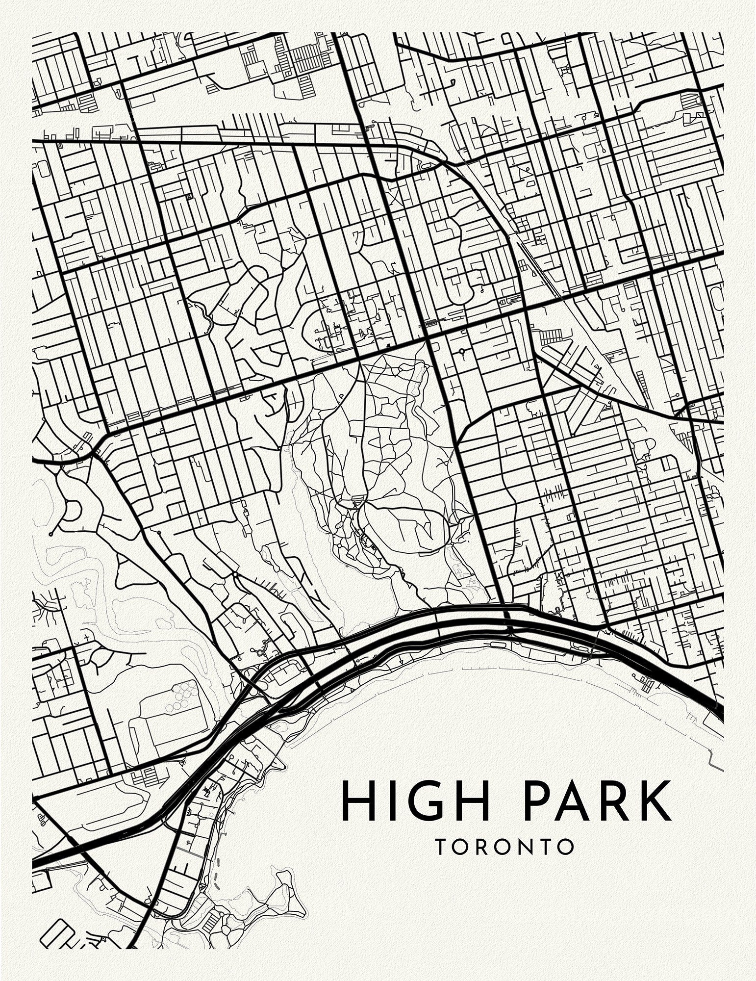 High Park, A Modern Map Ver. II, on durable cotton canvas, 50 x 70 cm, 20 x 25" approx. - The Map Chest