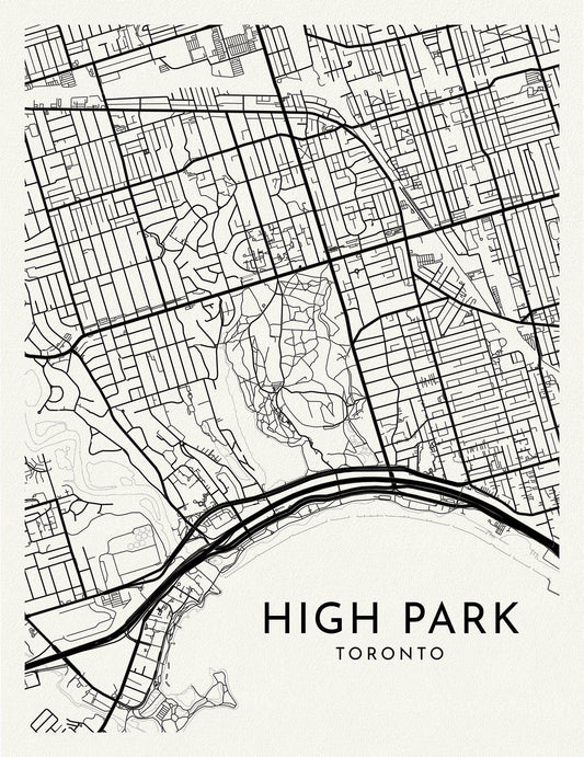 High Park, A Modern Map Ver. II, on durable cotton canvas, 50 x 70 cm, 20 x 25" approx. - The Map Chest