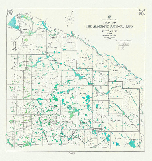 Historic Algonquin Park Map, 1914, map on heavy cotton canvas, 20x27" approx - The Map Chest
