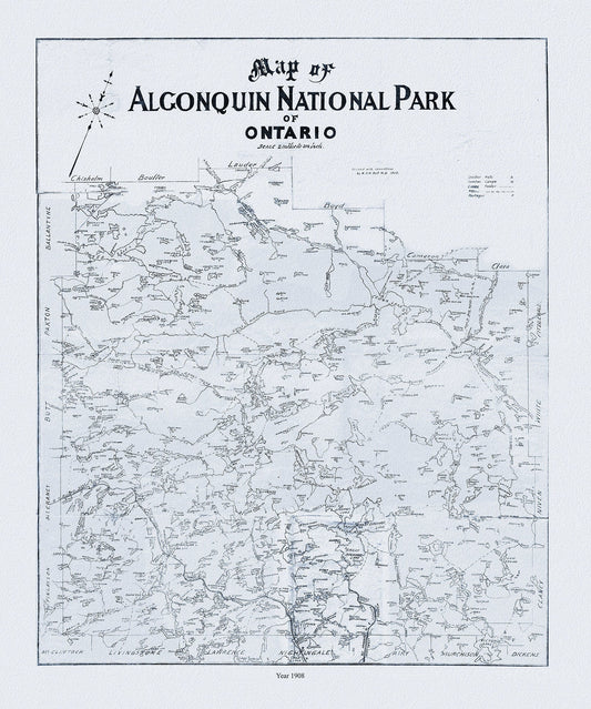 Historic Algonquin Park Map, Dr. Bell auth., 1908 Ver. II , map on heavy cotton canvas, 45 x 65 cm, 18 x 24" approx. - The Map Chest