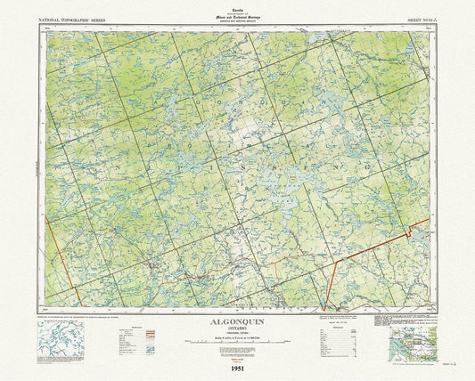 Historic Algonquin Park Map, National Topographic Series, Algonquin, 1951 , map on heavy cotton canvas, 45 x 65 cm, 18 x 24" approx. - The Map Chest