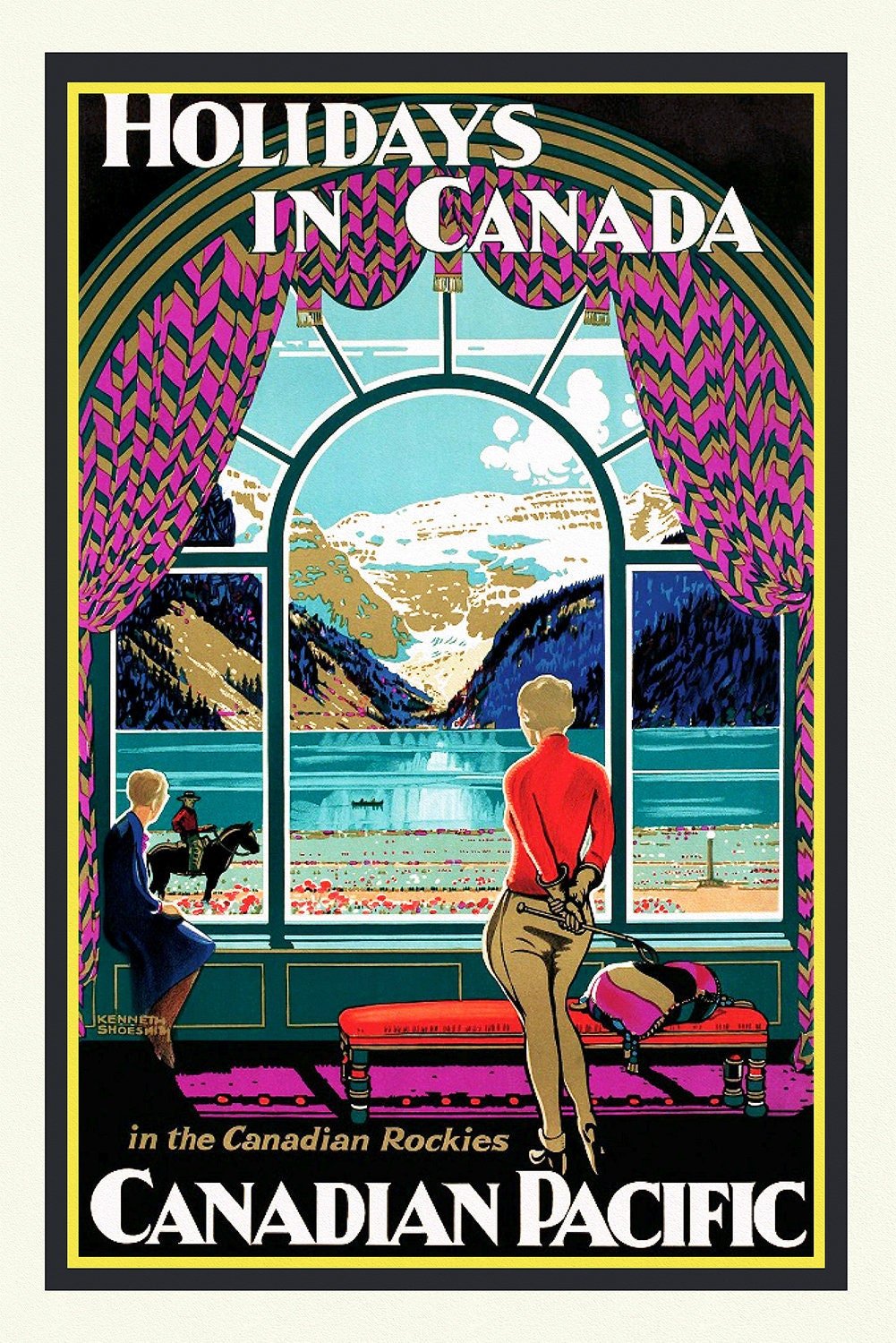 Holidays in Canada, In the Canadian Rockies, on heavy cotton canvas, 22x27" approx. - The Map Chest