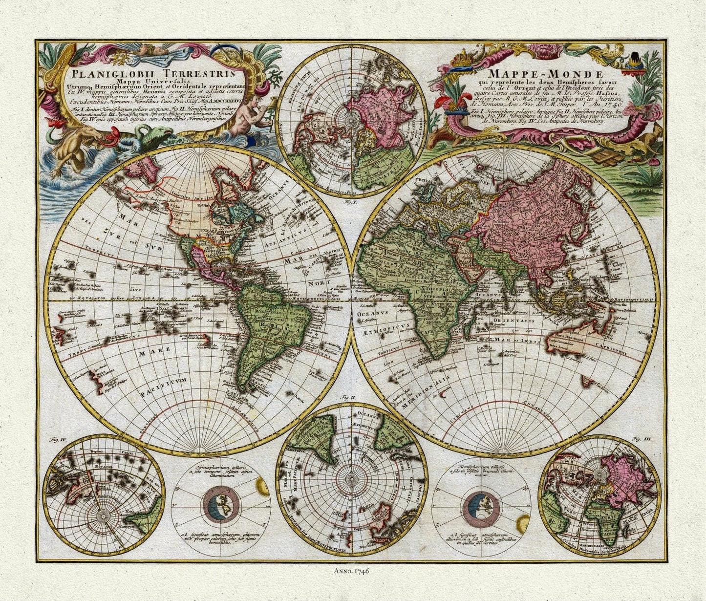 Homann, Mappe - Monde, 1746, Map on heavy cotton canvas, 22x27in. approx. - The Map Chest