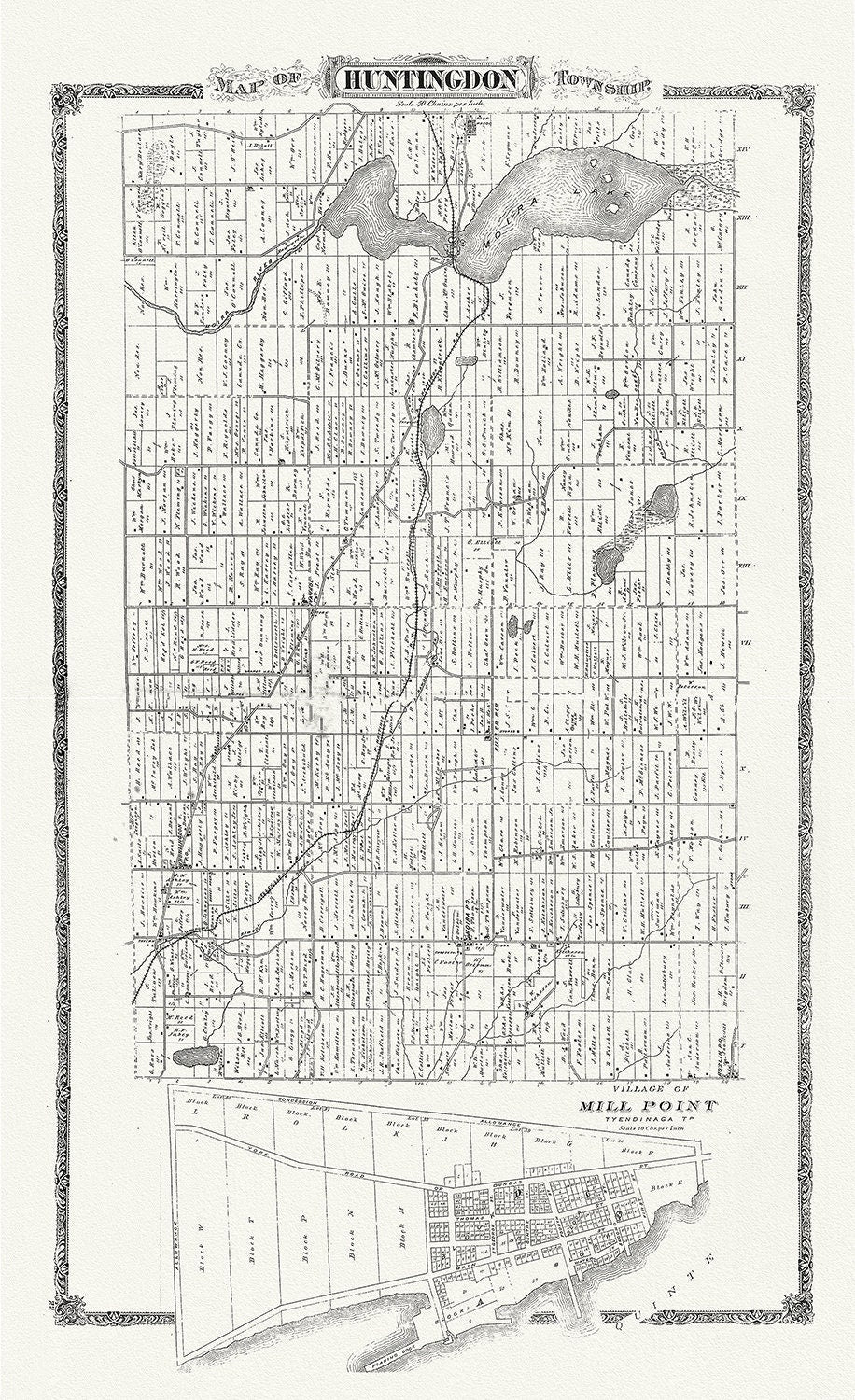 Huntington Township, Hastings County, Ontario, 1880, map on heavy cotton canvas, 45 x 65 cm, 18 x 24" approx. - The Map Chest