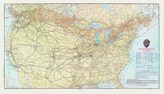 Map of Canadian Pacific Railway and Connecting Lines, 1912, on heavy cotton canvas, 20x27" approx.