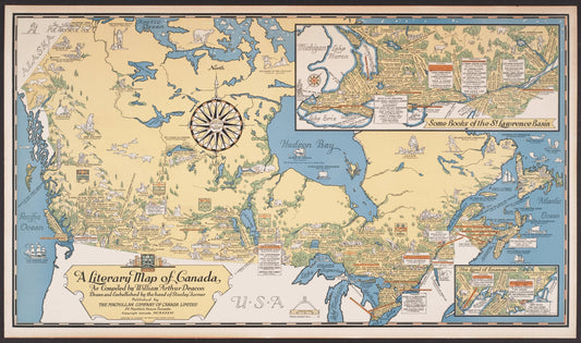 Poster Map Print on heavy Canvas, A Literary Map of Canada,1936, 22x27" approx.