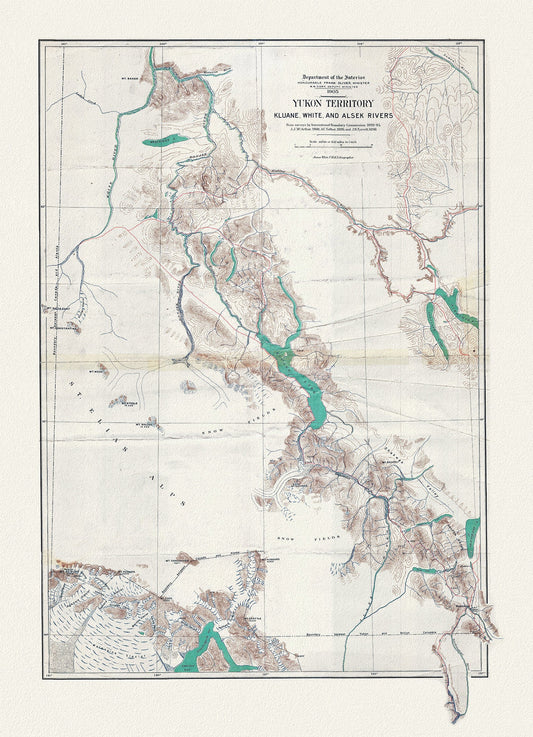 Yukon Territory, 1905, Map on heavy cotton canvas, 27x22" approx.