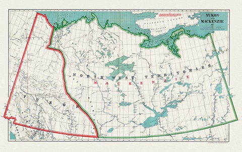 Yukon and Mackenzie, 1911, Map on heavy canvas, 22x27" approx.