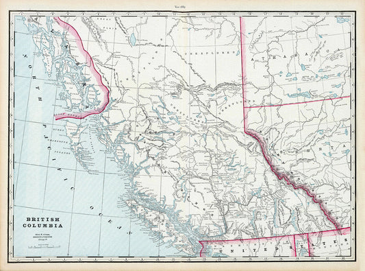 Map of British Columbia,1899, on heavy canvas, 22x27' approx.
