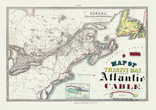 Map of Trinity Bay, Telegraph Station of the Atlantic Cable, 1901, on heavy canvas, 22x27" approx.