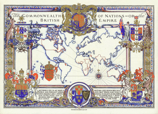 The Commonwealth of Nations ( or the British Empire ), 1937, on heavy cotton canvas, 22x27" approx.