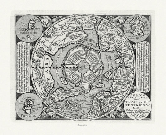 Polus Arcticus, 1600, ,map on heavy cotton canvas, 22x27" approx.