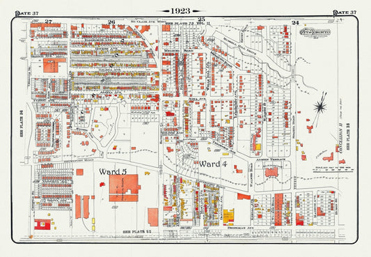 Plate 37, Toronto Central North West, Wychwood, Casa Loma, 1923, Map on heavy cotton canvas, 18x27in. approx.