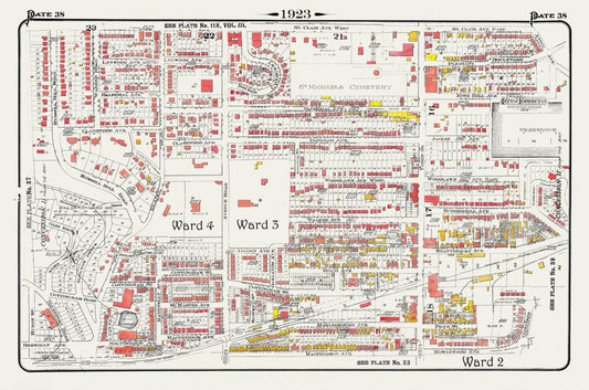 Plate 38, Toronto Uptown, Rosedale, Cottingham, Forest Hill South, 1923, Map on heavy cotton canvas, 18x27in. approx.