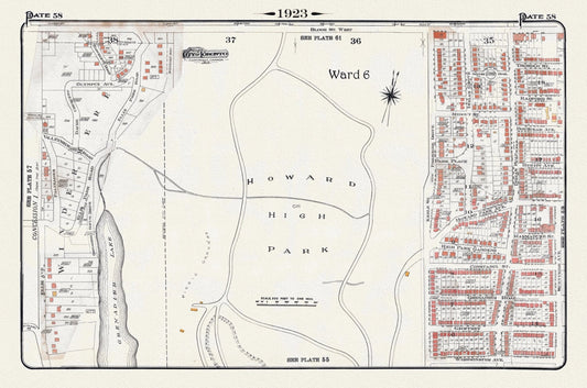 Plate 58, Toronto West, High Park Central, 1923, Map on heavy cotton canvas, 18x27in. approx.