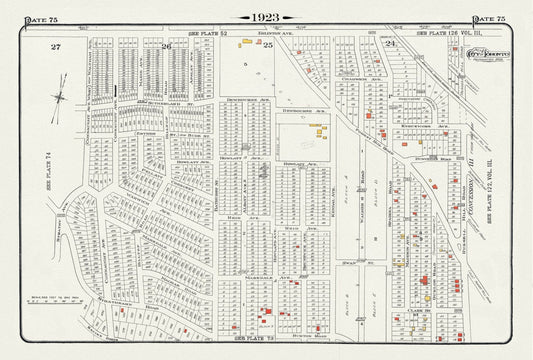Plate 75, Toronto Uptown West, Forrest Hill at Bathurst Street, 1923, Map on heavy cotton canvas, 18x27in. approx.