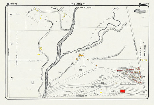 Plate 77, Toronto West and North, Lambton, 1923, Map on heavy cotton canvas, 18x27in. approx.
