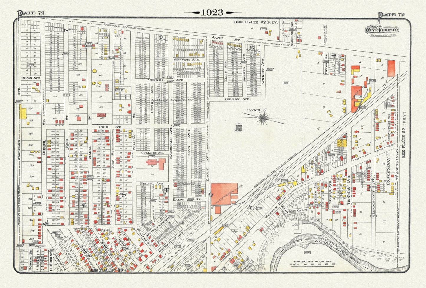 Plate 79, Toronto North West, Weston, 1923, Map on heavy cotton canvas, 18x27in. approx.