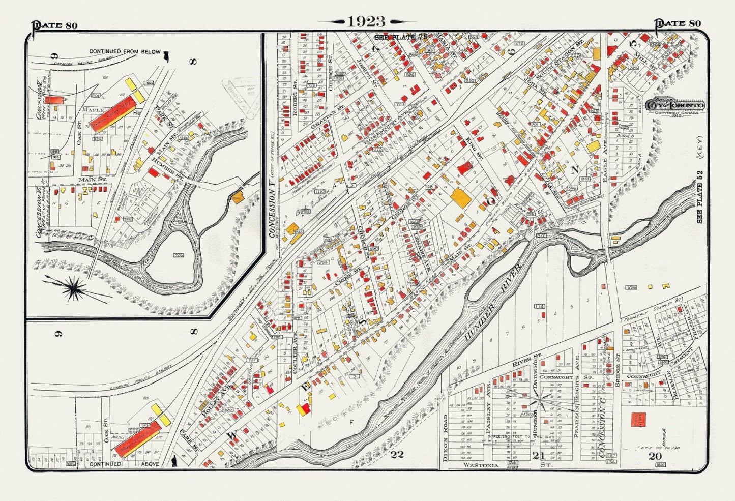 Plate 80, Toronto North and West, Weston, 1923, Map on heavy cotton canvas, 18x27in. approx.