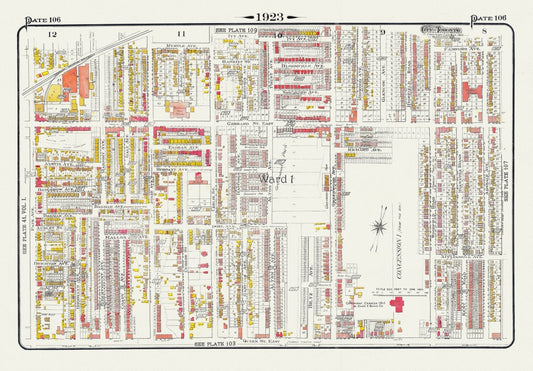Plate 106, Toronto East, Leslieville and North, 1923, Map on heavy cotton canvas, 18x27in. approx.
