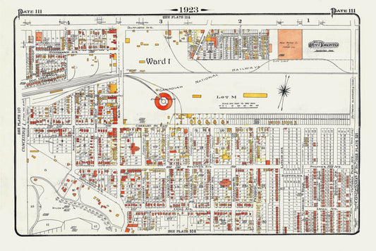 Plate 111, Toronto East York, Main St. South of Danforth Ave., 1923, Map on heavy cotton canvas, 18x27in. approx.